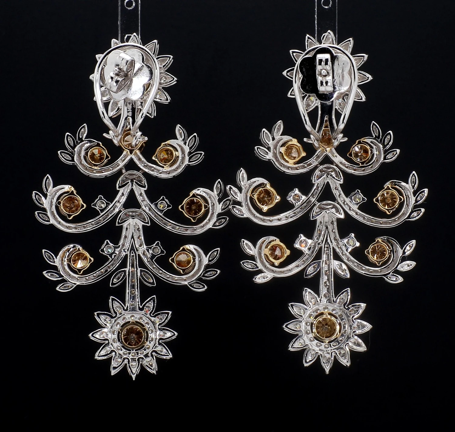 Champagne Diamond Chandelier White Gold Earrings 9 Champagne Diamond Chandelier White Gold Earrings – Image 7