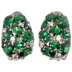 Encrusted Nano Green Emerald Crystal And Simulated Diamond Clip-on Earrings
