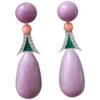 Amethyst Phosphosiderite Pink Green Enamel 14k White Gold Diamonds Drop Earrings