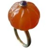 Carnelian Turban Fashion Ring Amethyst Cabochon 14 Karat Yellow Gold