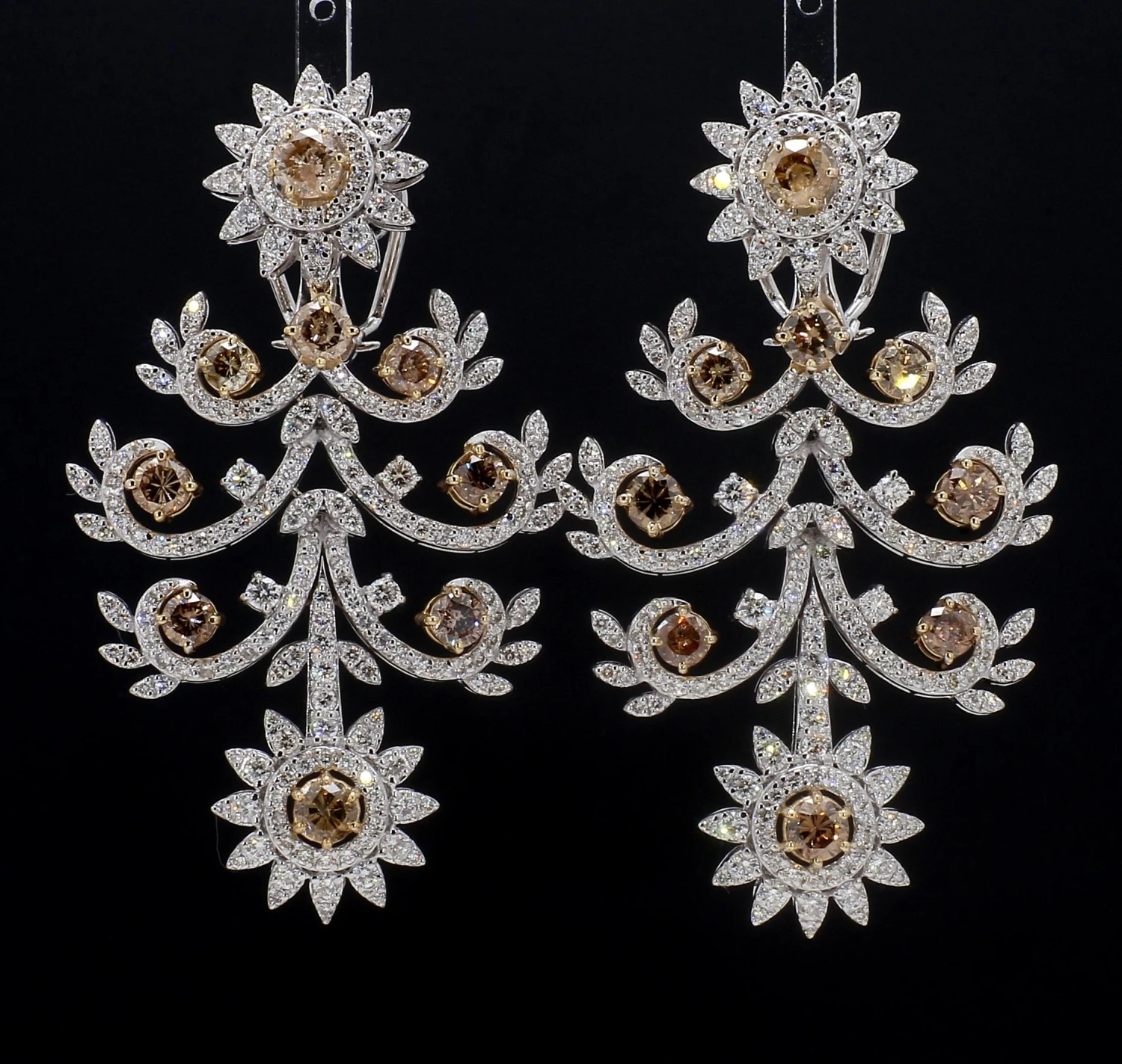 Champagne Diamond Chandelier White Gold Earrings 4 Champagne Diamond Chandelier White Gold Earrings – Image 2