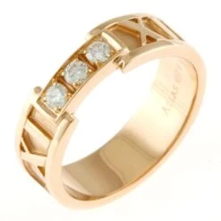 Tiffany & Co. 18k Rose Gold 3 Diamond Atlas Ring -Mode Bijouterie Magasin A1 master