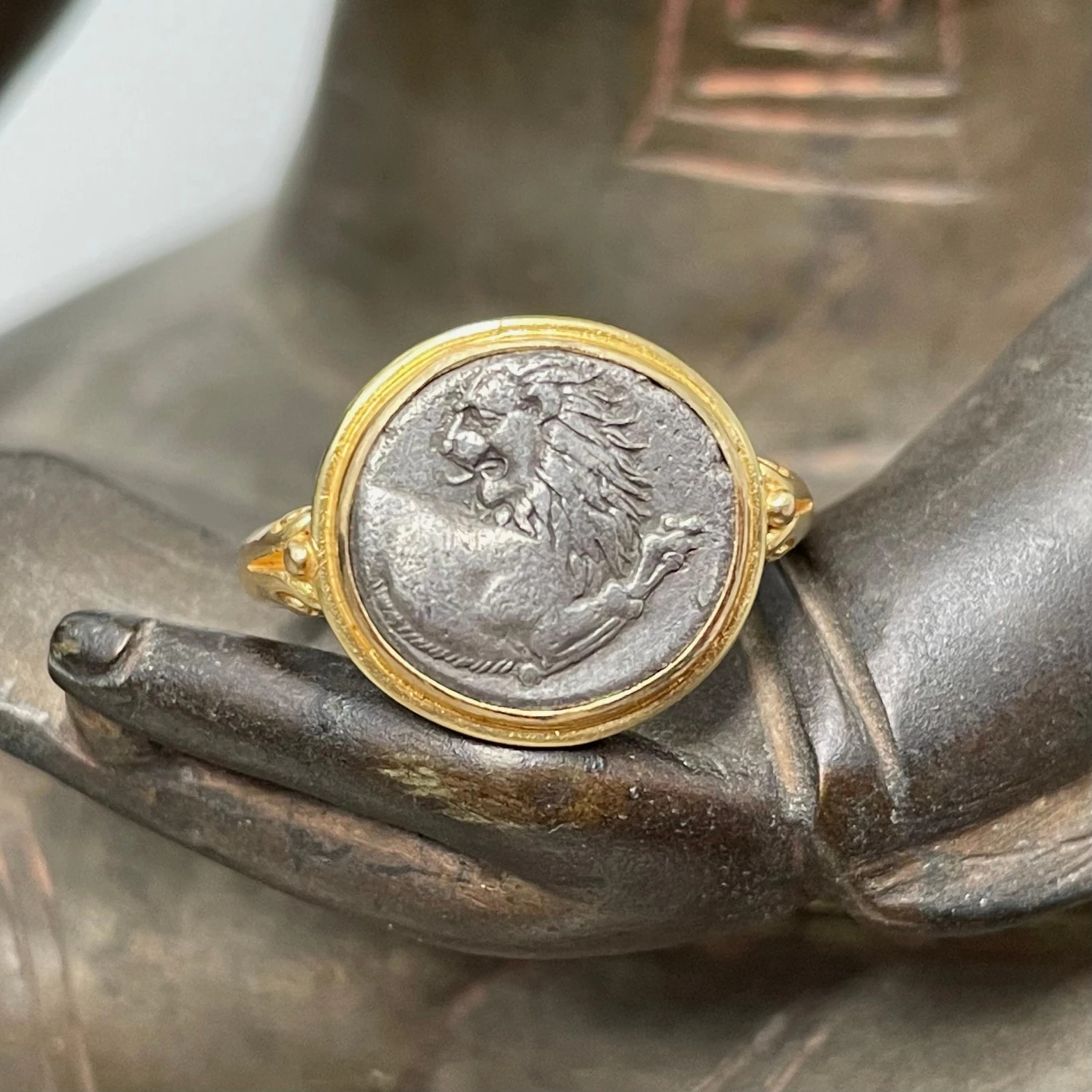 Ancient Greek 4th Century BC Lion Coin 18K Gold Ring 5 Ancient Greek 4th Century BC Lion Coin 18K Gold Ring – Image 3