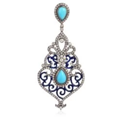 Unknown Natural Art Deco Turquoise And Diamond Chandelier Earrings -Mode Bijouterie Magasin ABVO2 master 2