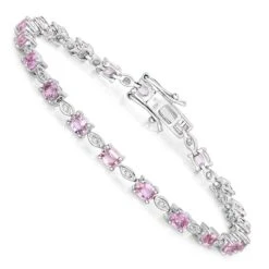 Unknown Natural Pink Sapphire And Diamond Tennis Bracelet 4.50 Carats 14k White Gold -Mode Bijouterie Magasin ABVO2 master 5
