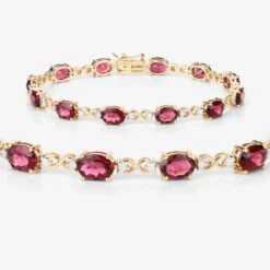 Unknown Natural Pink Tourmaline And Diamond Tennis Bracelet 8.75 Carats 14k Yellow Gold -Mode Bijouterie Magasin ABVO3 master 10