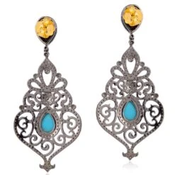 Unknown Natural Art Deco Turquoise And Diamond Chandelier Earrings -Mode Bijouterie Magasin ABVO3 master 2