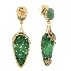 Unknown Victorian Carved Jade And Emerald Earrings 18k Yellow Gold 11 Unknown Victorian Carved Jade And Emerald Earrings 18k Yellow Gold -Mode Bijouterie Magasin ABVO3 master 3