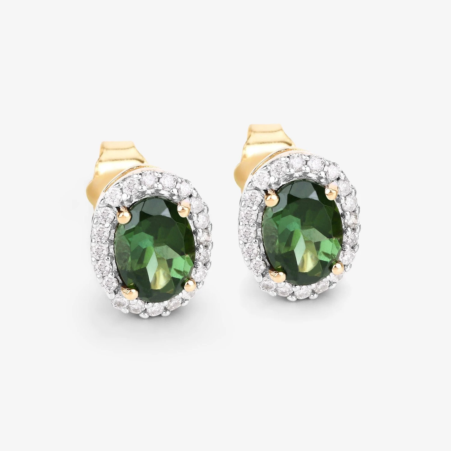 Unknown Natural Green Tourmaline And Diamond Halo Earrings 2 Carats 14k Yellow Gold 5 Unknown Natural Green Tourmaline And Diamond Halo Earrings 2 Carats 14k Yellow Gold – Image 3
