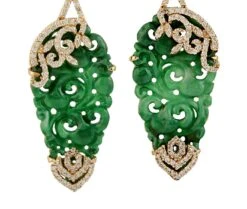 Unknown Victorian Carved Jade And Emerald Earrings 18k Yellow Gold 12 Unknown Victorian Carved Jade And Emerald Earrings 18k Yellow Gold -Mode Bijouterie Magasin ABVO4 master 3