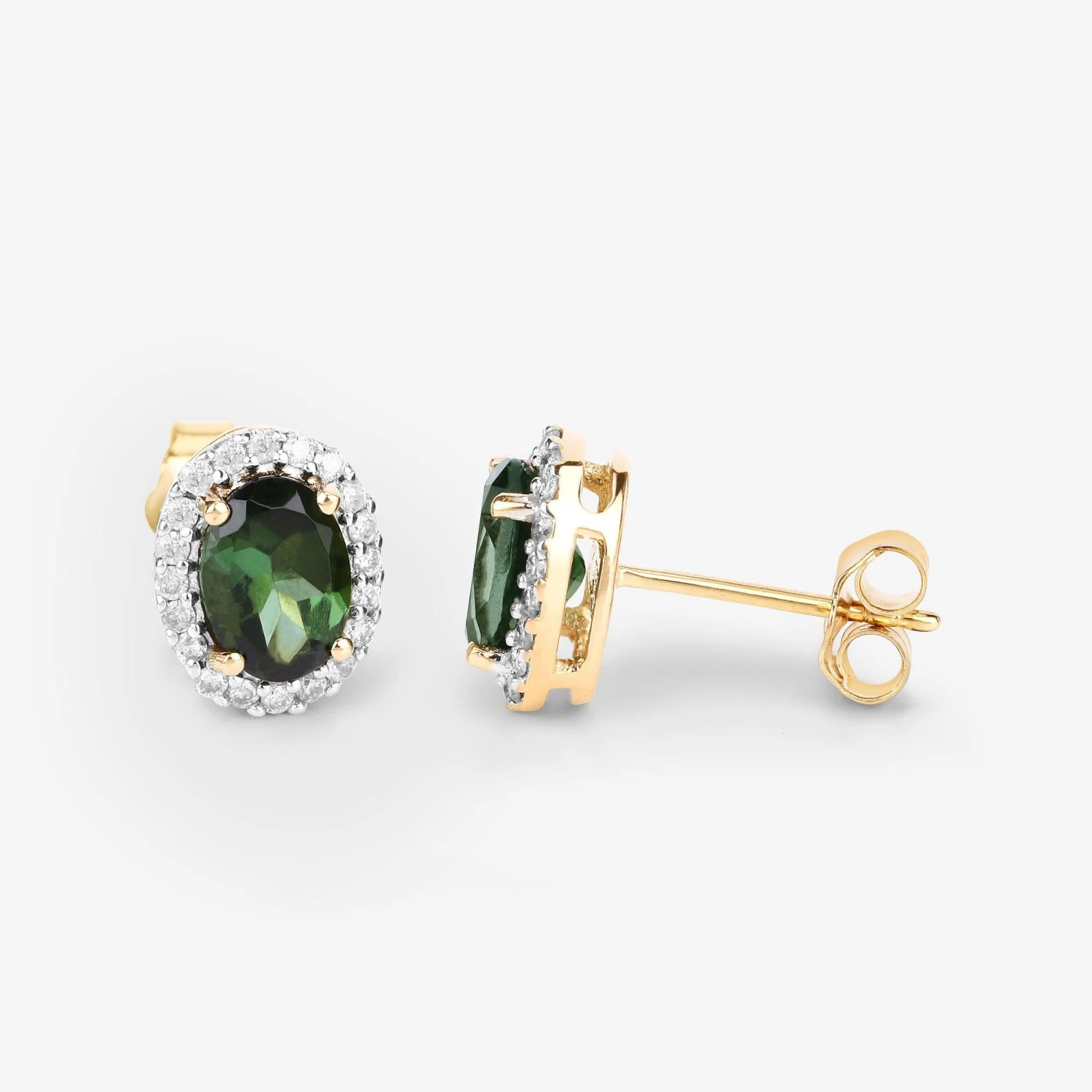 Unknown Natural Green Tourmaline And Diamond Halo Earrings 2 Carats 14k Yellow Gold 4 Unknown Natural Green Tourmaline And Diamond Halo Earrings 2 Carats 14k Yellow Gold – Image 2