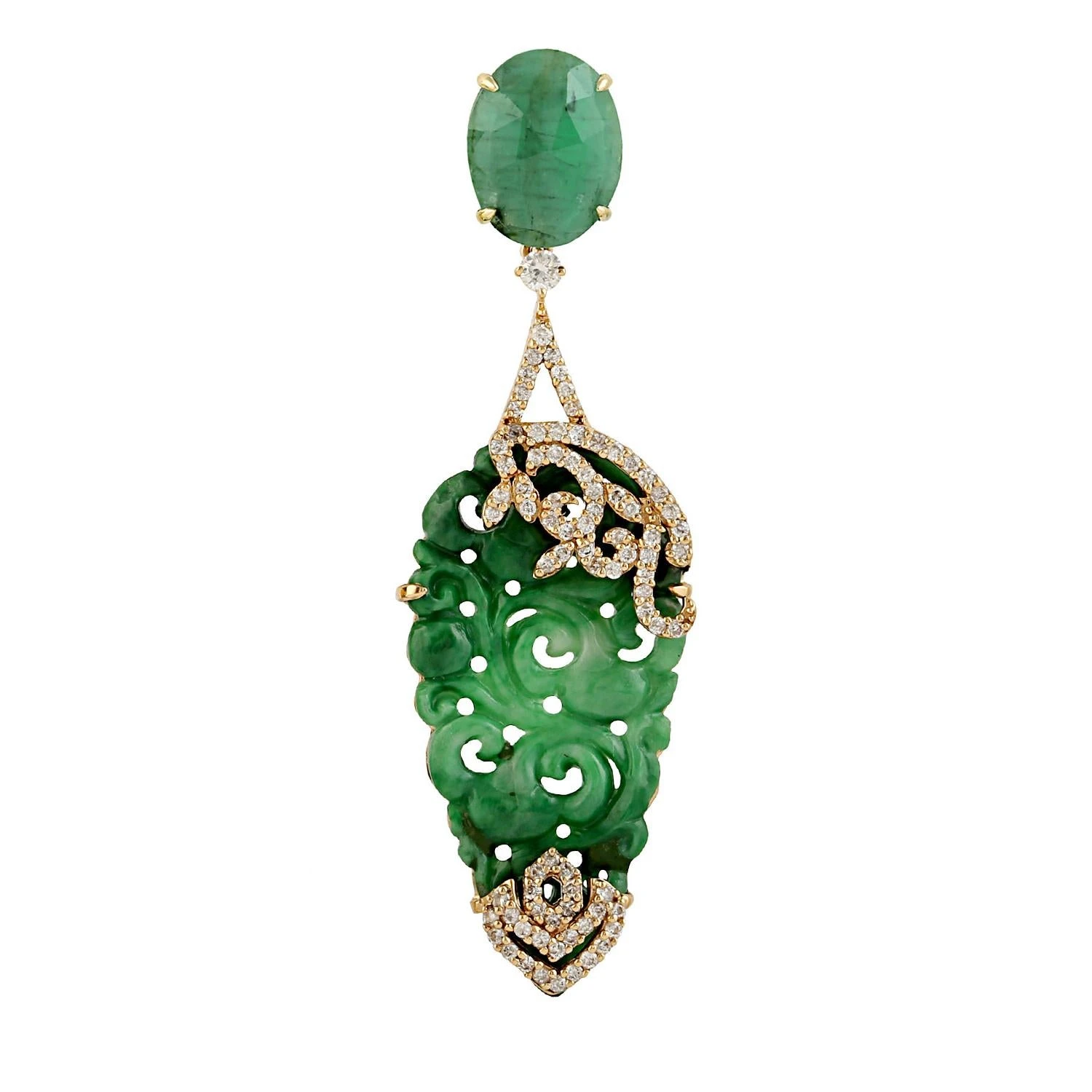 Unknown Victorian Carved Jade And Emerald Earrings 18k Yellow Gold 7 Unknown Victorian Carved Jade And Emerald Earrings 18k Yellow Gold – Image 5