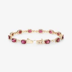 Unknown Natural Pink Tourmaline And Diamond Tennis Bracelet 8.75 Carats 14k Yellow Gold -Mode Bijouterie Magasin ABVO6 master 7