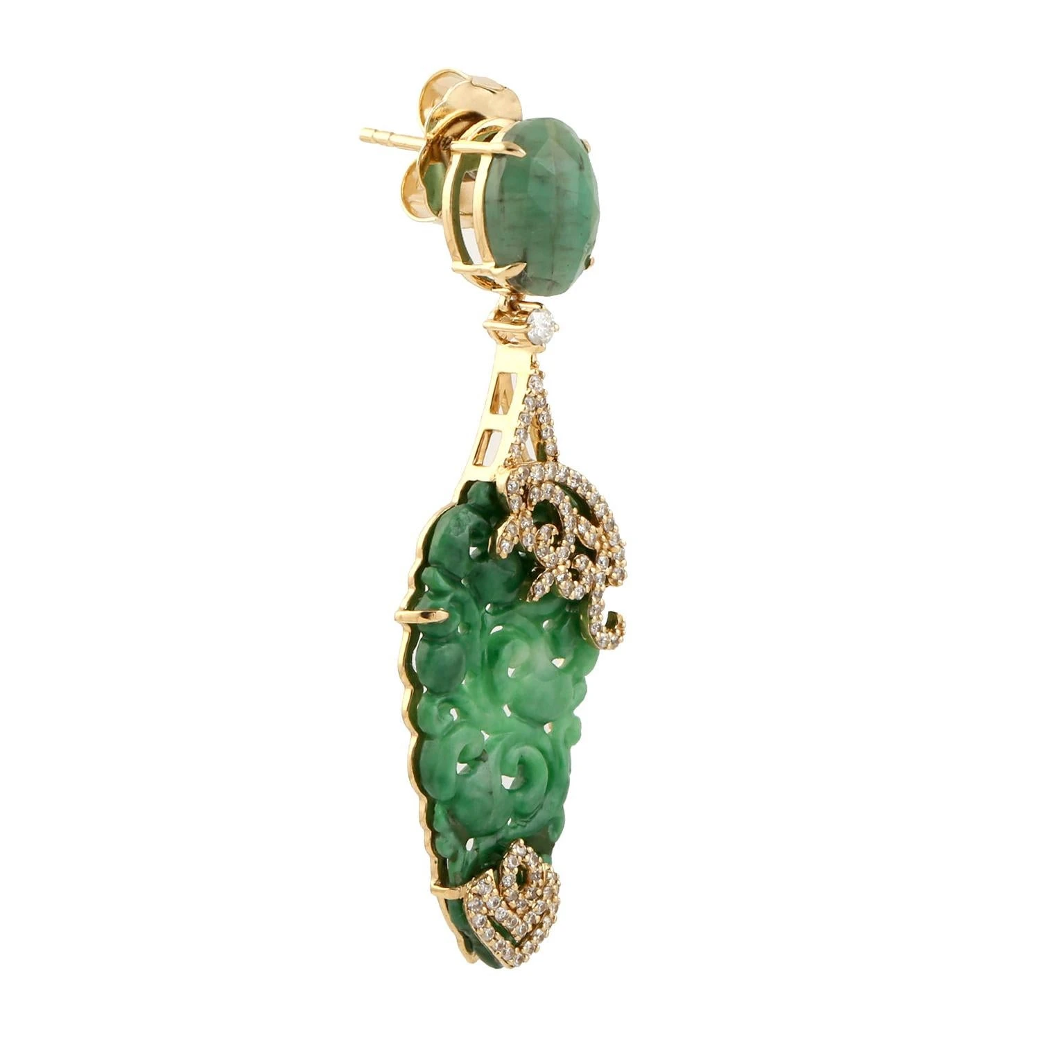 Unknown Victorian Carved Jade And Emerald Earrings 18k Yellow Gold 9 Unknown Victorian Carved Jade And Emerald Earrings 18k Yellow Gold – Image 7