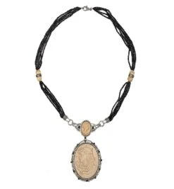 Carved Shell Cameo Pendant Necklace With Black Spinel & Pave Diamonds 9 Carved Shell Cameo Pendant Necklace With Black Spinel & Pave Diamonds -Mode Bijouterie Magasin ACE 1085 1 master