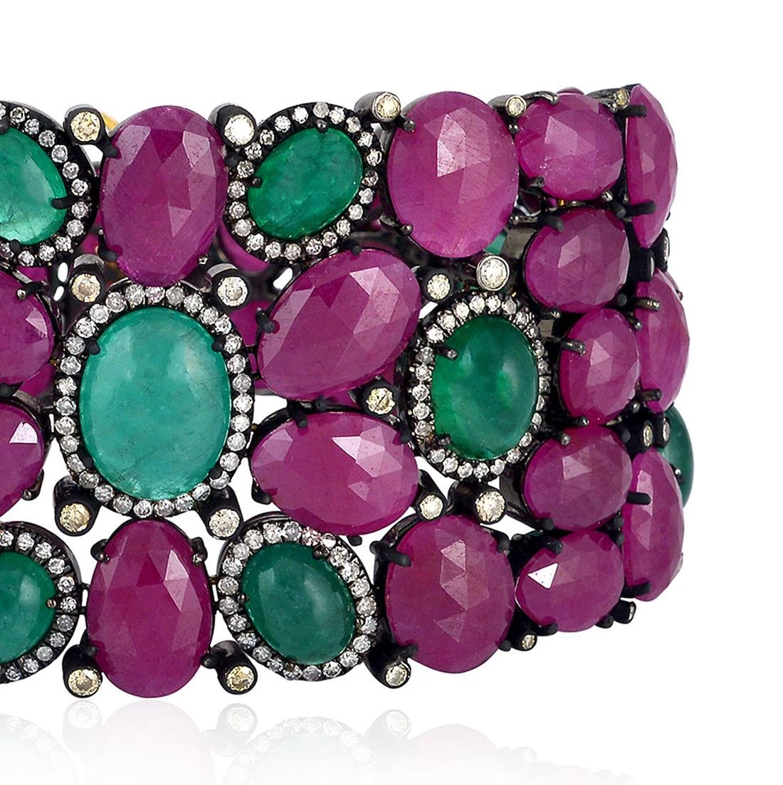Unknown Baroque 139 Carats Natural Ruby Emerald & Diamond Bracelet 18k Gold & Silver 12 Unknown Baroque 139 Carats Natural Ruby Emerald & Diamond Bracelet 18k Gold & Silver – Image 10