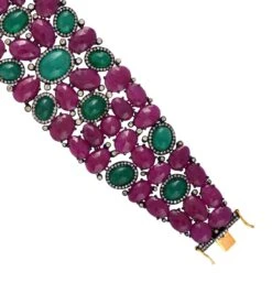 Unknown Baroque 139 Carats Natural Ruby Emerald & Diamond Bracelet 18k Gold & Silver 14 Unknown Baroque 139 Carats Natural Ruby Emerald & Diamond Bracelet 18k Gold & Silver -Mode Bijouterie Magasin ADEA3 master