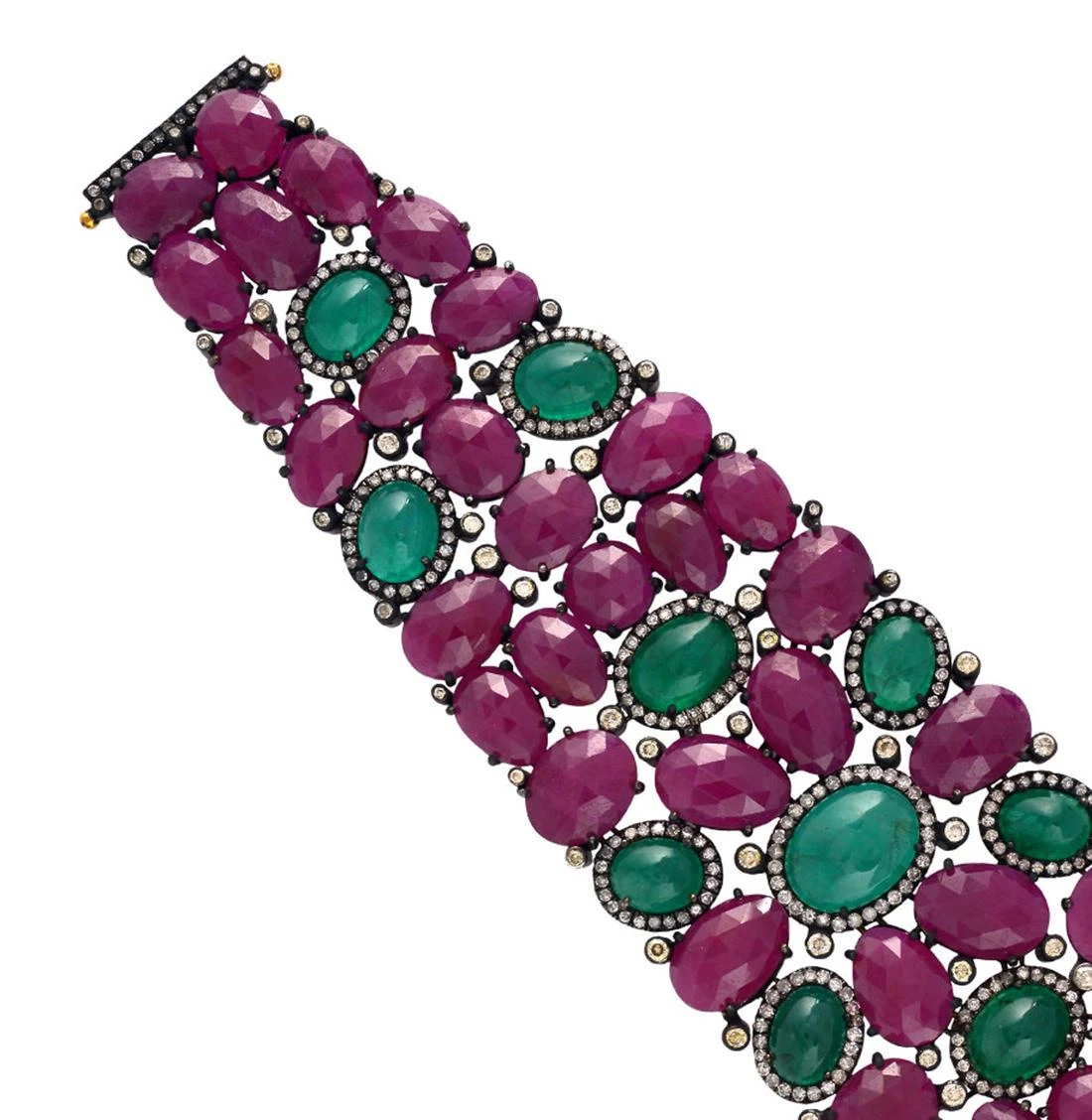 Unknown Baroque 139 Carats Natural Ruby Emerald & Diamond Bracelet 18k Gold & Silver 6 Unknown Baroque 139 Carats Natural Ruby Emerald & Diamond Bracelet 18k Gold & Silver – Image 4