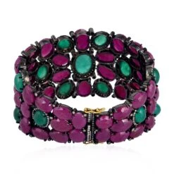 Unknown Baroque 139 Carats Natural Ruby Emerald & Diamond Bracelet 18k Gold & Silver 18 Unknown Baroque 139 Carats Natural Ruby Emerald & Diamond Bracelet 18k Gold & Silver -Mode Bijouterie Magasin ADEA7 master