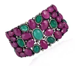 Unknown Baroque 139 Carats Natural Ruby Emerald & Diamond Bracelet 18k Gold & Silver 20 Unknown Baroque 139 Carats Natural Ruby Emerald & Diamond Bracelet 18k Gold & Silver -Mode Bijouterie Magasin ADEA9 master