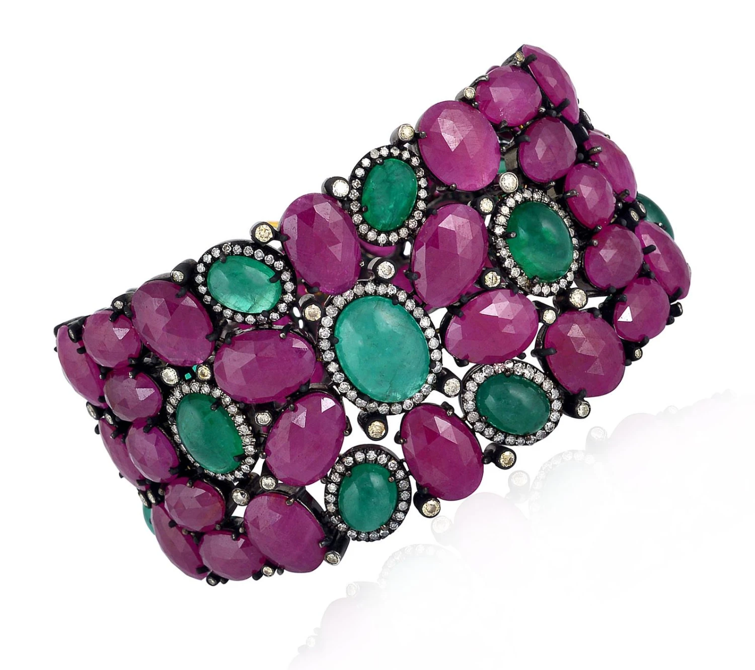 Unknown Baroque 139 Carats Natural Ruby Emerald & Diamond Bracelet 18k Gold & Silver 11 Unknown Baroque 139 Carats Natural Ruby Emerald & Diamond Bracelet 18k Gold & Silver – Image 9