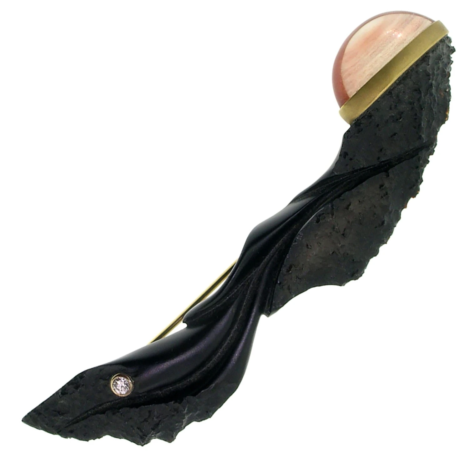 18 Karat Gold Brooch Set With Carved Black Chalcedony And Oregon Sunstone 3 18 Karat Gold Brooch Set With Carved Black Chalcedony And Oregon Sunstone