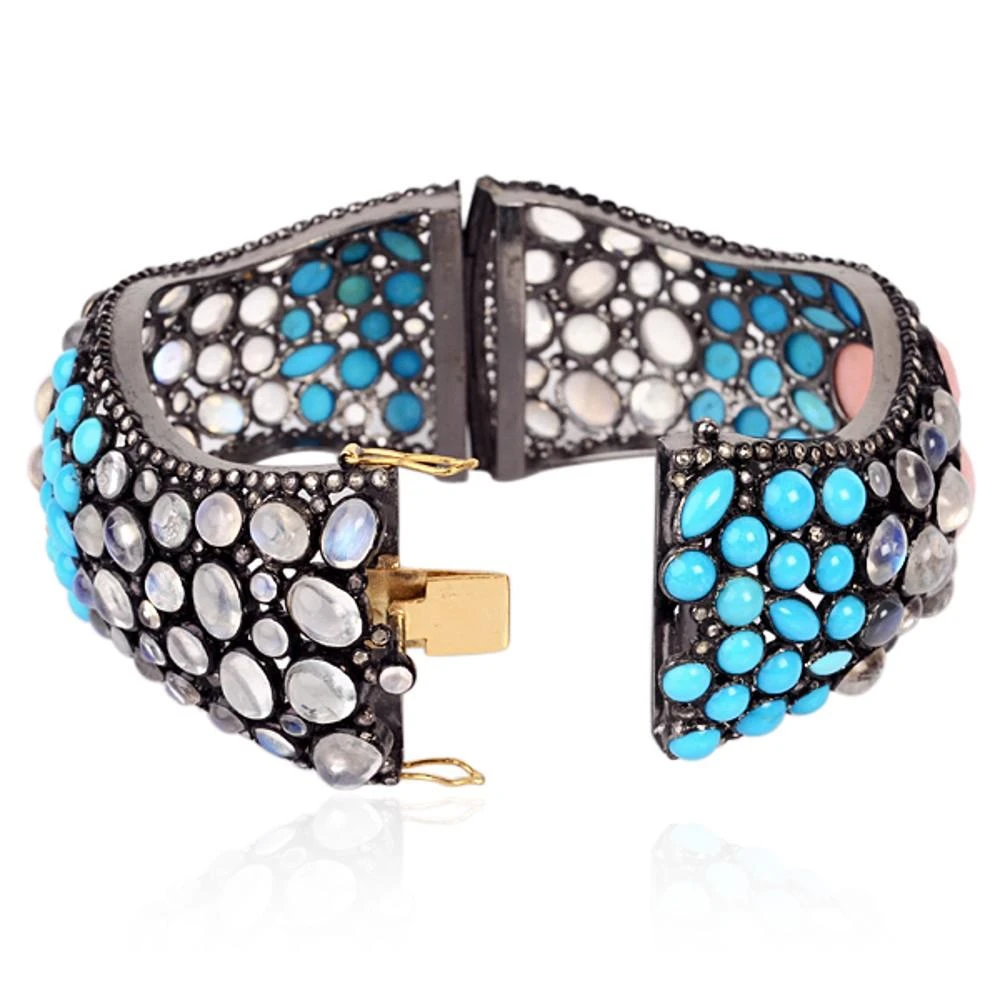 Multi Shaped Multi Gemstone Cuff With Diamonds Made In 14k Gold & Silver 4 Multi Shaped Multi Gemstone Cuff With Diamonds Made In 14k Gold & Silver – Image 2