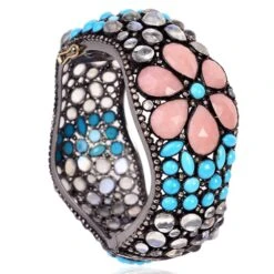 Multi Shaped Multi Gemstone Cuff With Diamonds Made In 14k Gold & Silver 9 Multi Shaped Multi Gemstone Cuff With Diamonds Made In 14k Gold & Silver -Mode Bijouterie Magasin ALE 5045 3 master