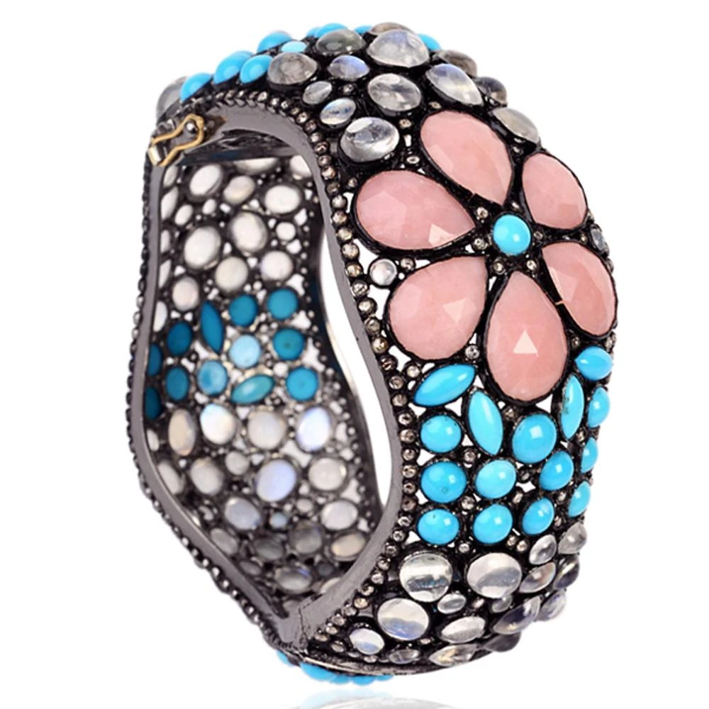 Multi Shaped Multi Gemstone Cuff With Diamonds Made In 14k Gold & Silver 5 Multi Shaped Multi Gemstone Cuff With Diamonds Made In 14k Gold & Silver – Image 3