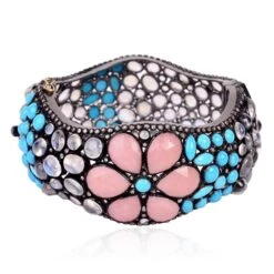 Multi Shaped Multi Gemstone Cuff With Diamonds Made In 14k Gold & Silver 11 Multi Shaped Multi Gemstone Cuff With Diamonds Made In 14k Gold & Silver -Mode Bijouterie Magasin ALE 5045 master