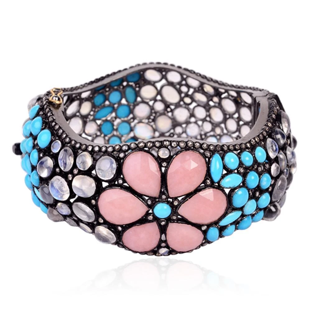 Multi Shaped Multi Gemstone Cuff With Diamonds Made In 14k Gold & Silver 7 Multi Shaped Multi Gemstone Cuff With Diamonds Made In 14k Gold & Silver – Image 5