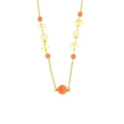 Unknown 18 Kt. Yellow Gold Long Necklace With Coral Spheres, Pearls, And Lemon Quartz -Mode Bijouterie Magasin AUCL10045 1 1200 master