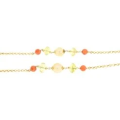 Unknown 18 Kt. Yellow Gold Long Necklace With Coral Spheres, Pearls, And Lemon Quartz -Mode Bijouterie Magasin AUCL10045 3 1200 master