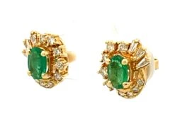 Unknown Columbian Emerald And Diamond Halo Stud Earrings In 18k Yellow Gold -Mode Bijouterie Magasin Artboard 25 master 1