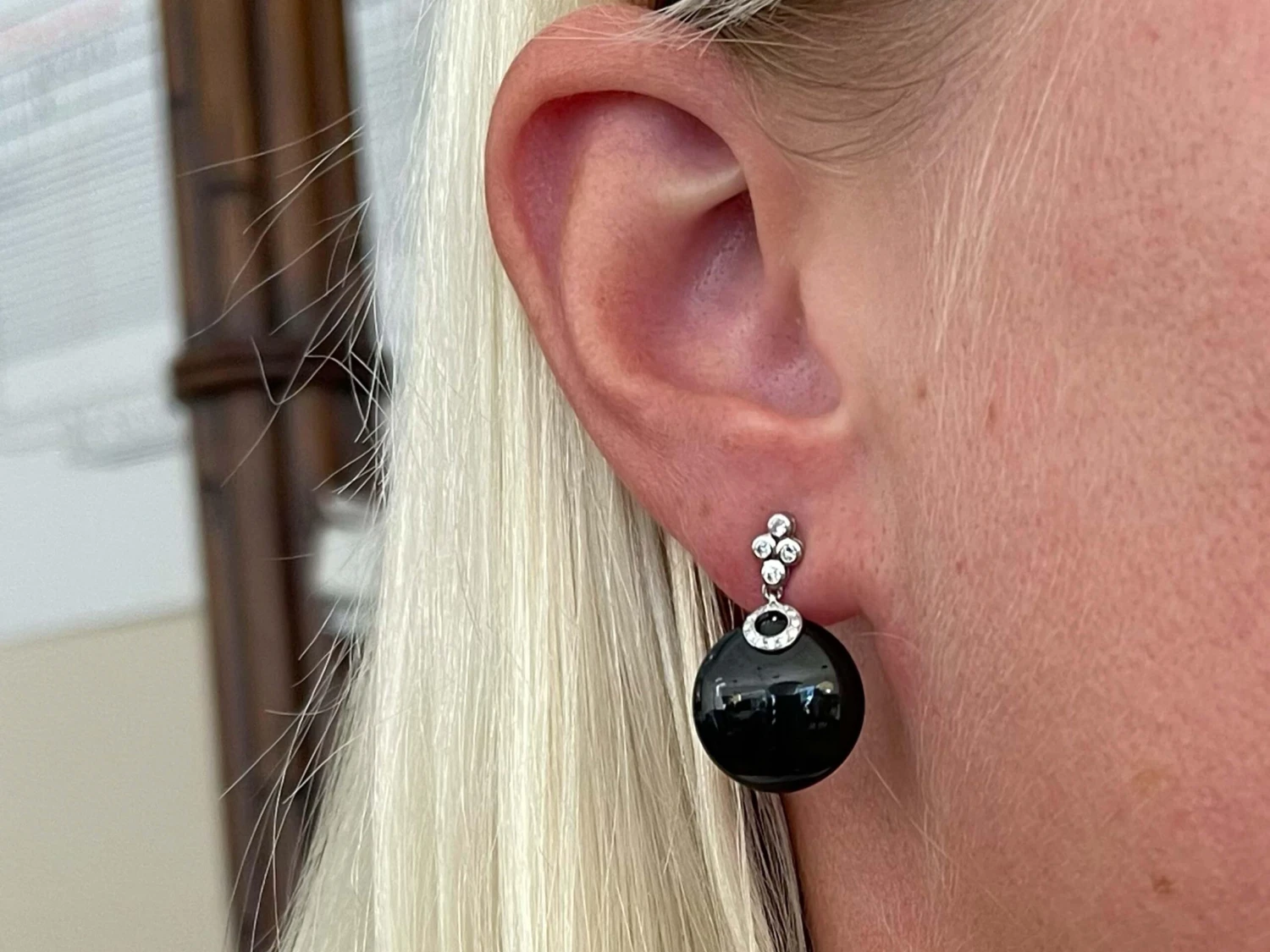 Unknown Black Onyx And Diamond Earrings In 18k White Gold 4 Unknown Black Onyx And Diamond Earrings In 18k White Gold – Image 2