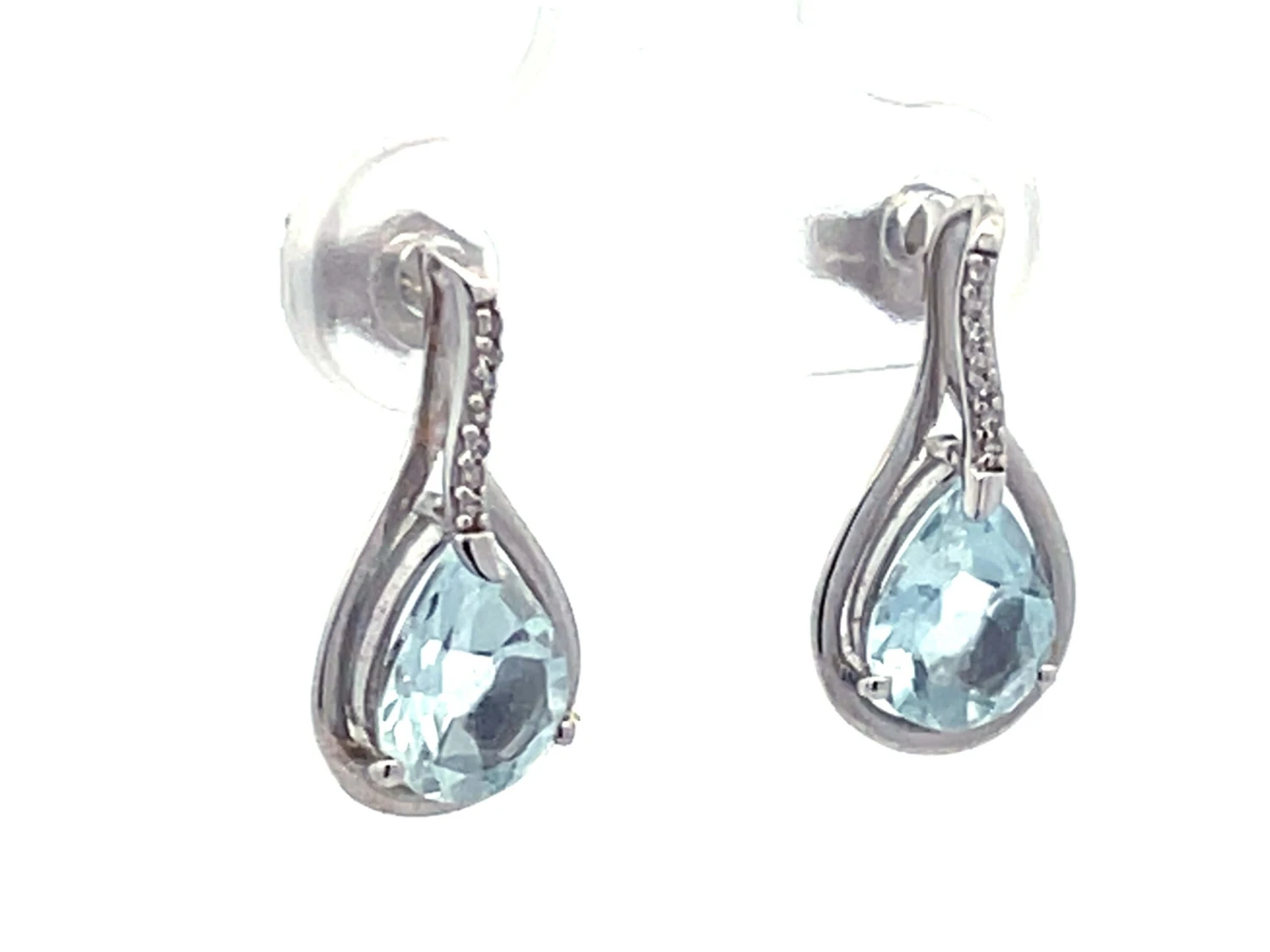 Unknown Pear Shaped Aquamarine And Diamond Drop Earrings In 14k White Gold 5 Unknown Pear Shaped Aquamarine And Diamond Drop Earrings In 14k White Gold – Image 3