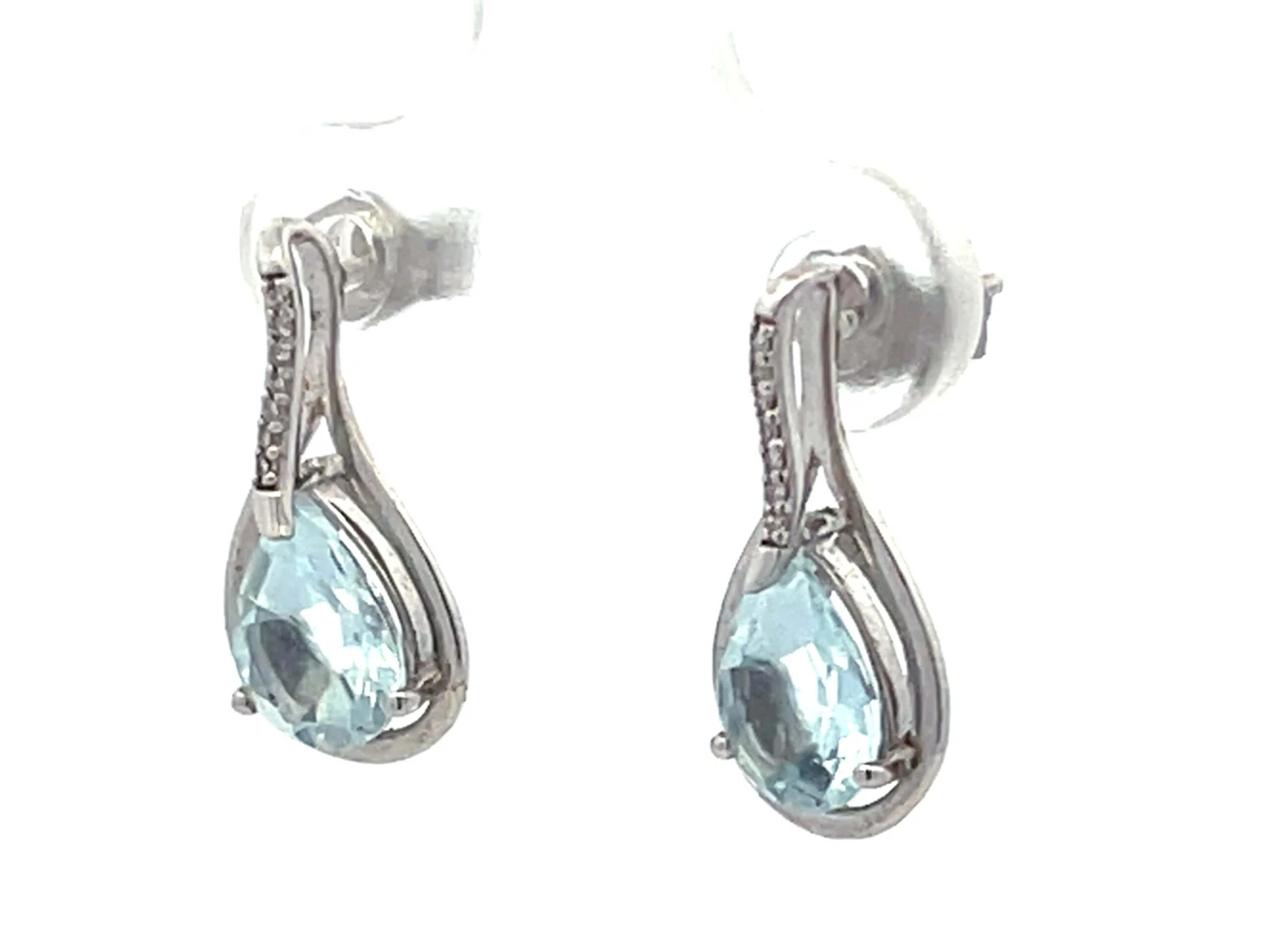 Unknown Pear Shaped Aquamarine And Diamond Drop Earrings In 14k White Gold 6 Unknown Pear Shaped Aquamarine And Diamond Drop Earrings In 14k White Gold – Image 4