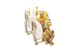 Unknown Wavy Flower Earrings With Cabochon Sapphires And Turquoises In 18k Yellow Gold -Mode Bijouterie Magasin Artboard 40 master