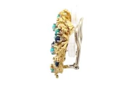 Unknown Wavy Flower Earrings With Cabochon Sapphires And Turquoises In 18k Yellow Gold -Mode Bijouterie Magasin Artboard 41 master