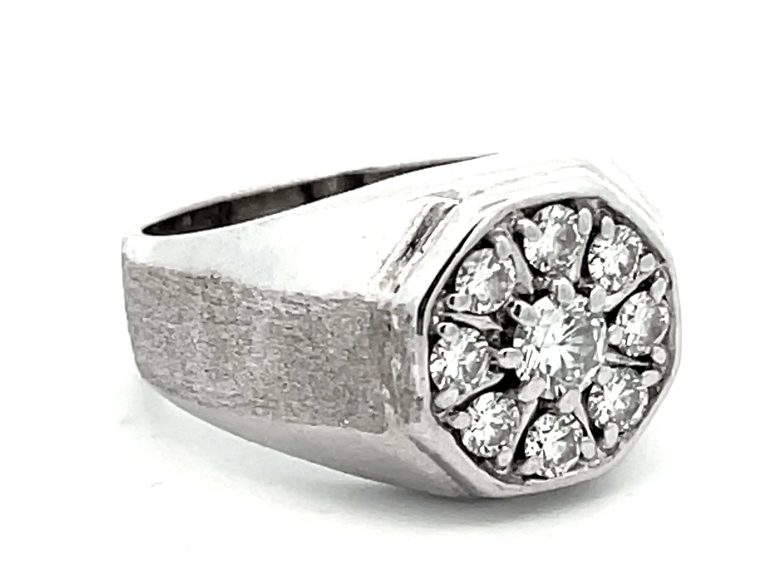 Unknown Mens Round Diamond Cluster Center Ring With Textured Shoulders In 14k White Gold 5 Unknown Mens Round Diamond Cluster Center Ring With Textured Shoulders In 14k White Gold – Image 3