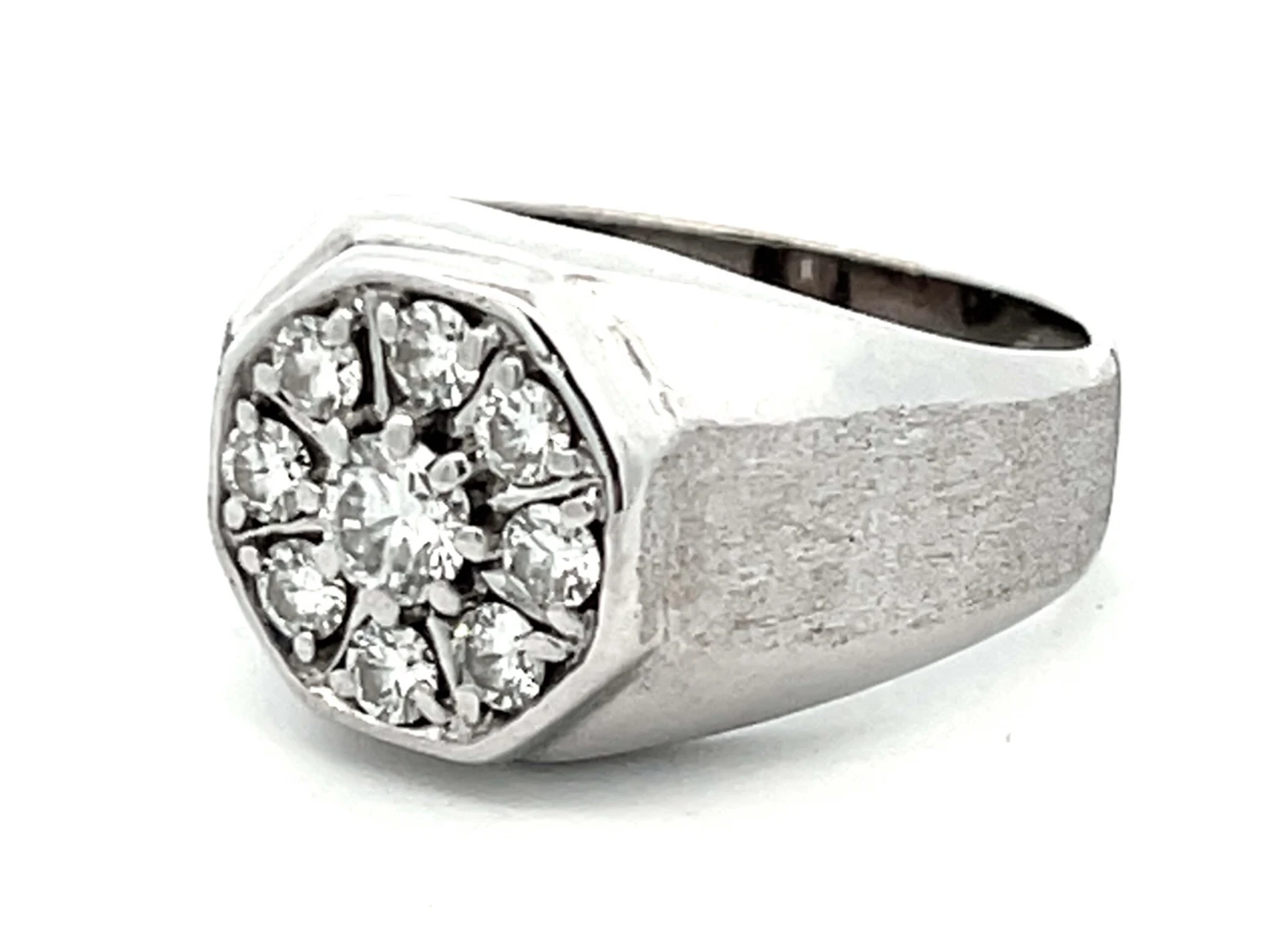 Unknown Mens Round Diamond Cluster Center Ring With Textured Shoulders In 14k White Gold 6 Unknown Mens Round Diamond Cluster Center Ring With Textured Shoulders In 14k White Gold – Image 4