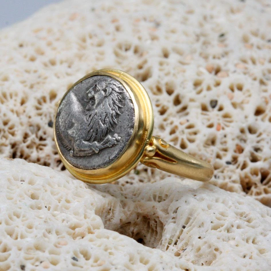 Ancient Greek 4th Century BC Lion Coin 18K Gold Ring 11 Ancient Greek 4th Century BC Lion Coin 18K Gold Ring – Image 9