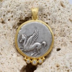 Ancient Greek 4th Century Bc Corinth Pegasus Coin Diamonds 18k Gold Pendant 20 Ancient Greek 4th Century Bc Corinth Pegasus Coin Diamonds 18k Gold Pendant -Mode Bijouterie Magasin B081296 4 master