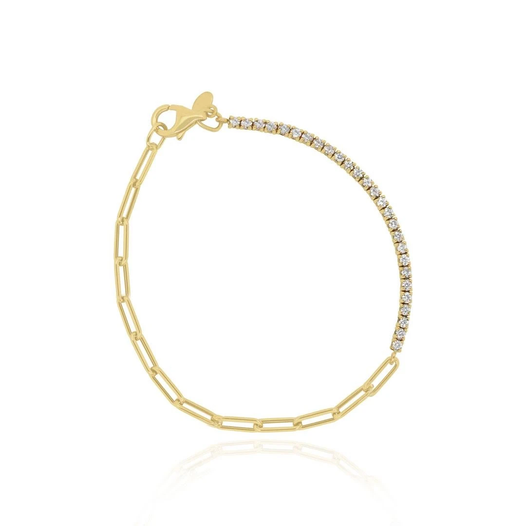 Alberto Yellow Gold Paperclip And White Diamond Tennis Bracelet 4 Alberto Yellow Gold Paperclip And White Diamond Tennis Bracelet – Image 2