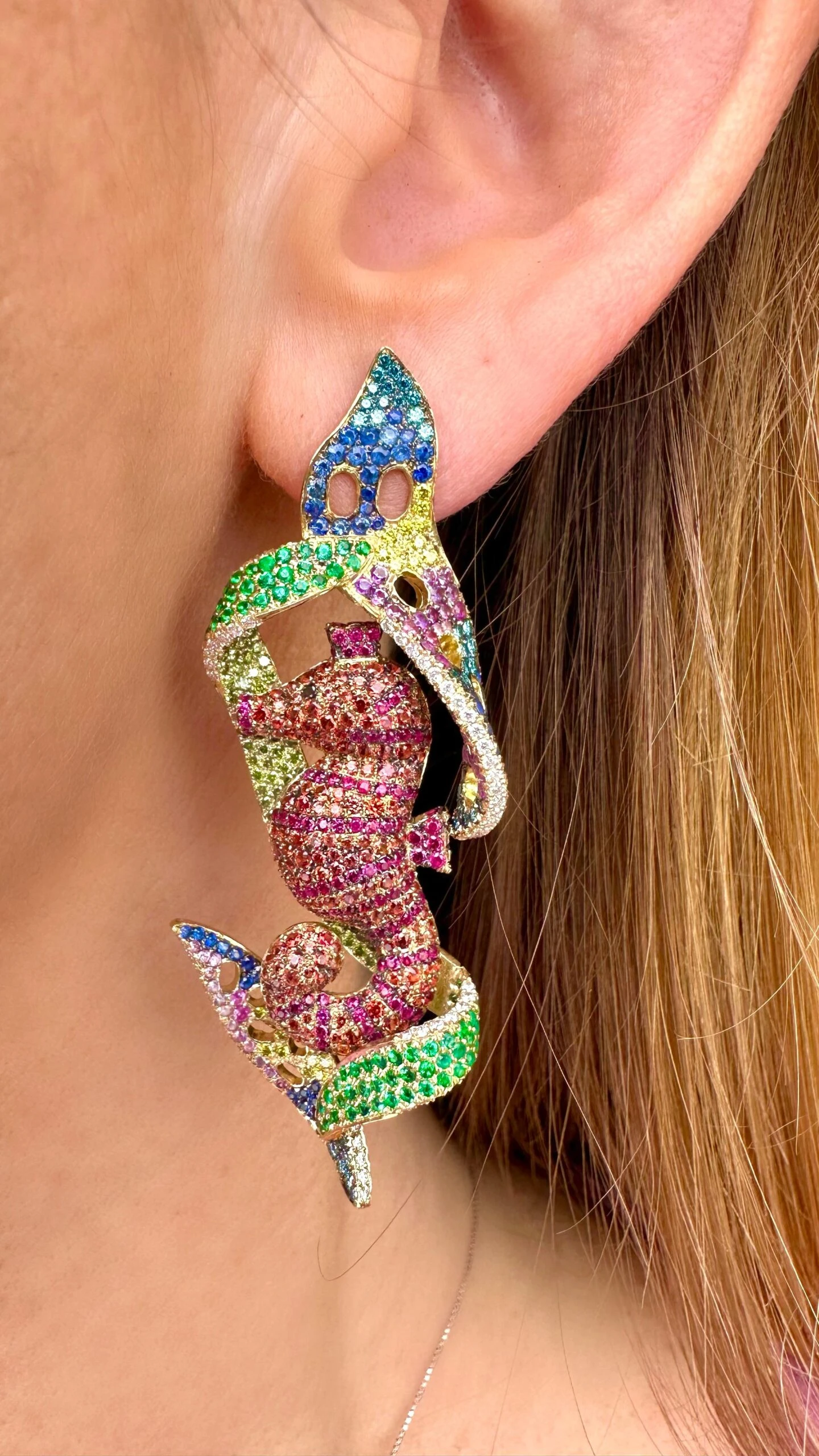 Rosior One-Off Seahorse Earrings With Diamonds, Sapphires, Emeralds And Rubies 4 Rosior One-Off Seahorse Earrings With Diamonds, Sapphires, Emeralds And Rubies – Image 2