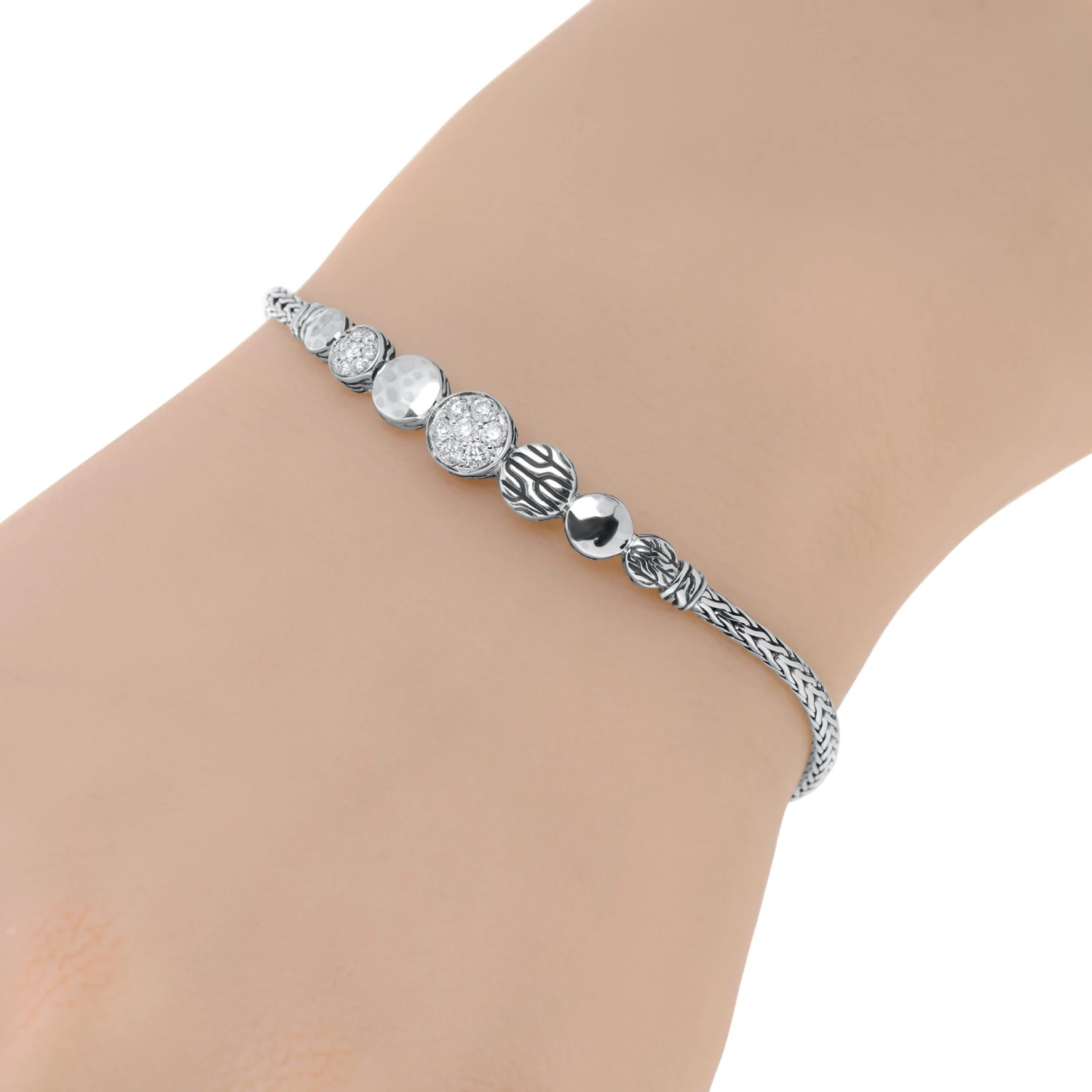 John Hardy Dot Sterling Silver & Diamond Pull-Through Bracelet 4 John Hardy Dot Sterling Silver & Diamond Pull-Through Bracelet – Image 2