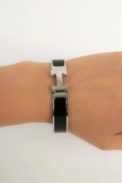 Hermès Clic Clac H Silver Plated Metal And Black Enamel Bracelet -Mode Bijouterie Magasin BRA131 9 master