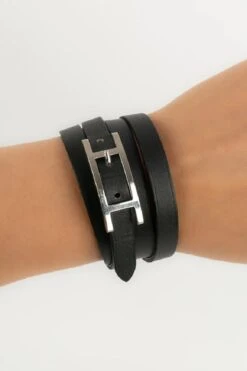 Hermès Hapi Leather Bracelet In Black And Brown Leather -Mode Bijouterie Magasin BRA138 2 master