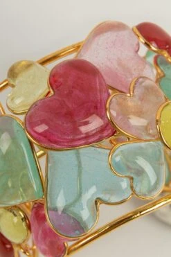 Augustine "Hearts" Gold Metal And Glass Paste Cuff Bracelet -Mode Bijouterie Magasin BRA57 5 master