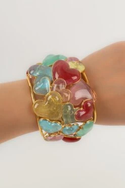 Augustine "Hearts" Gold Metal And Glass Paste Cuff Bracelet -Mode Bijouterie Magasin BRA57 9 master